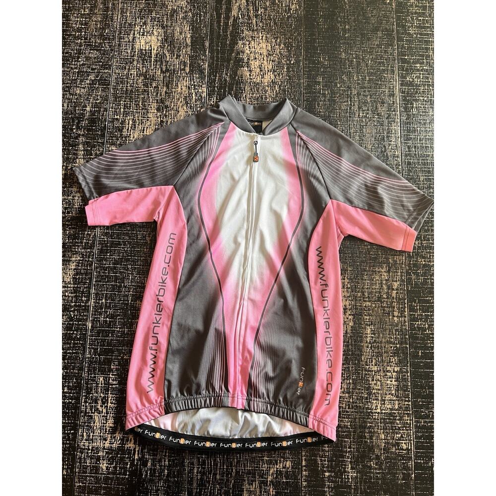 Funkier Pink Gray Short Sleeve Cycling Jersey Full Zip Road Bike Large - Picture 2 of 6